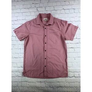 Pact Button Up Mens Size S Pink Good Organic Cotton Linen Short Sleeve Shirt